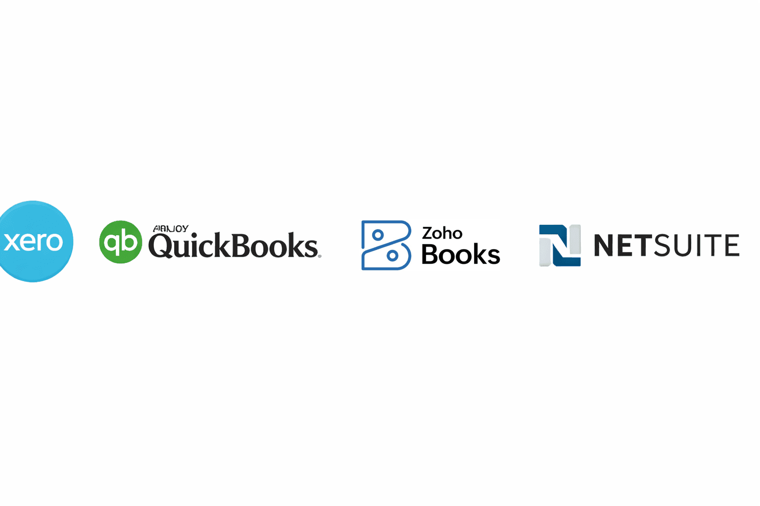 Xero, QuickBooks, Zoho and NetSuite logos