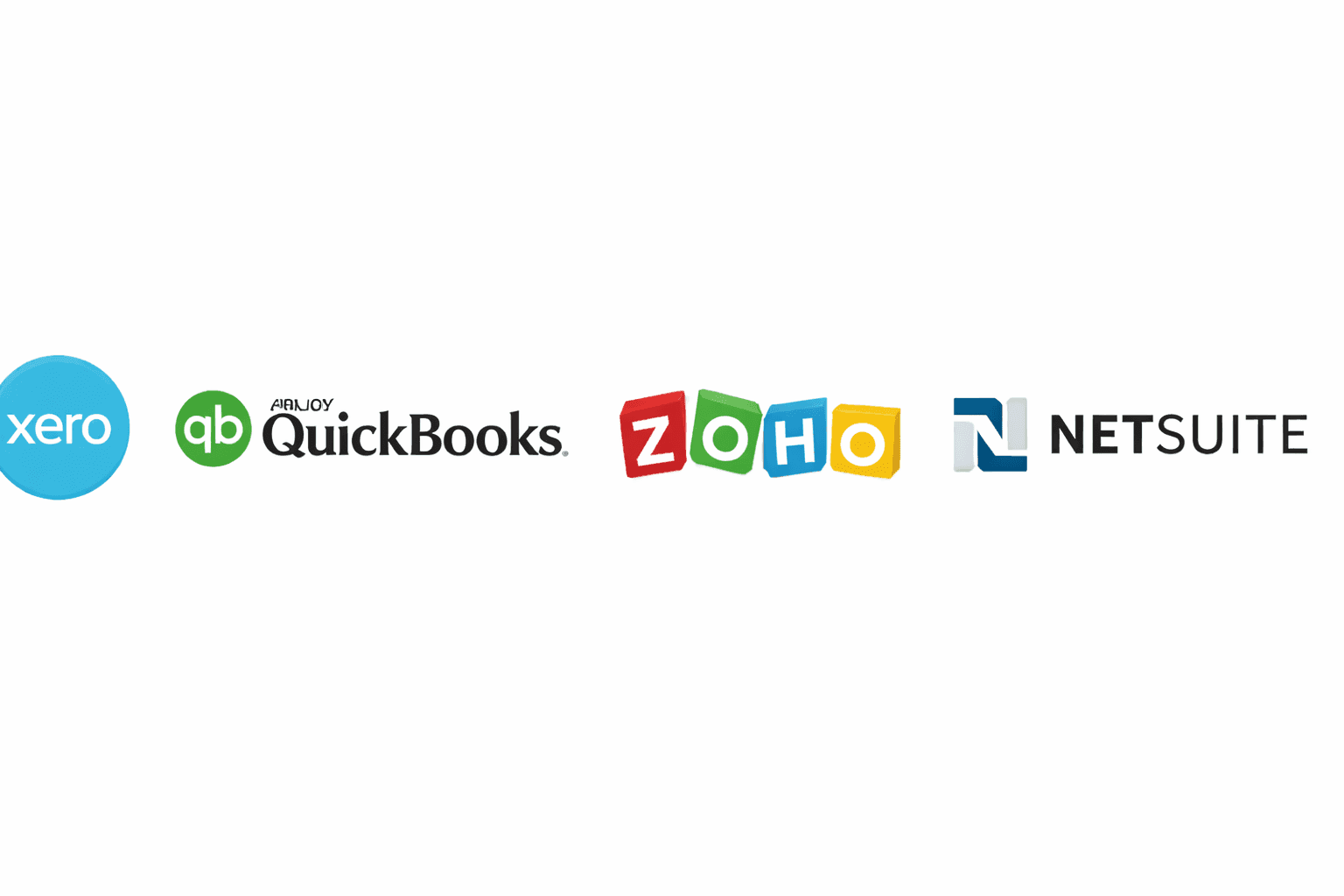 Xero, QuickBooks, Zoho and NetSuite logos