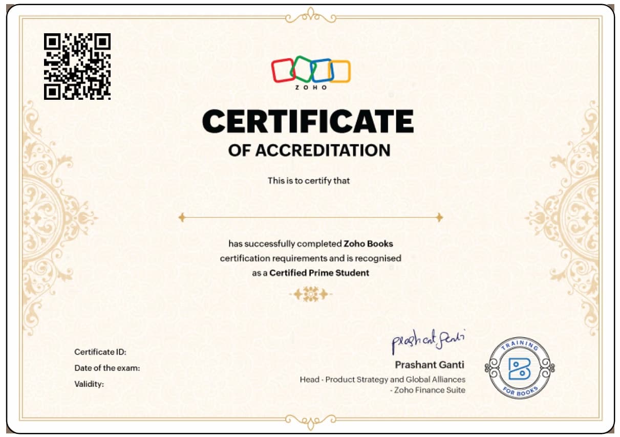 Sample Zoho certificate